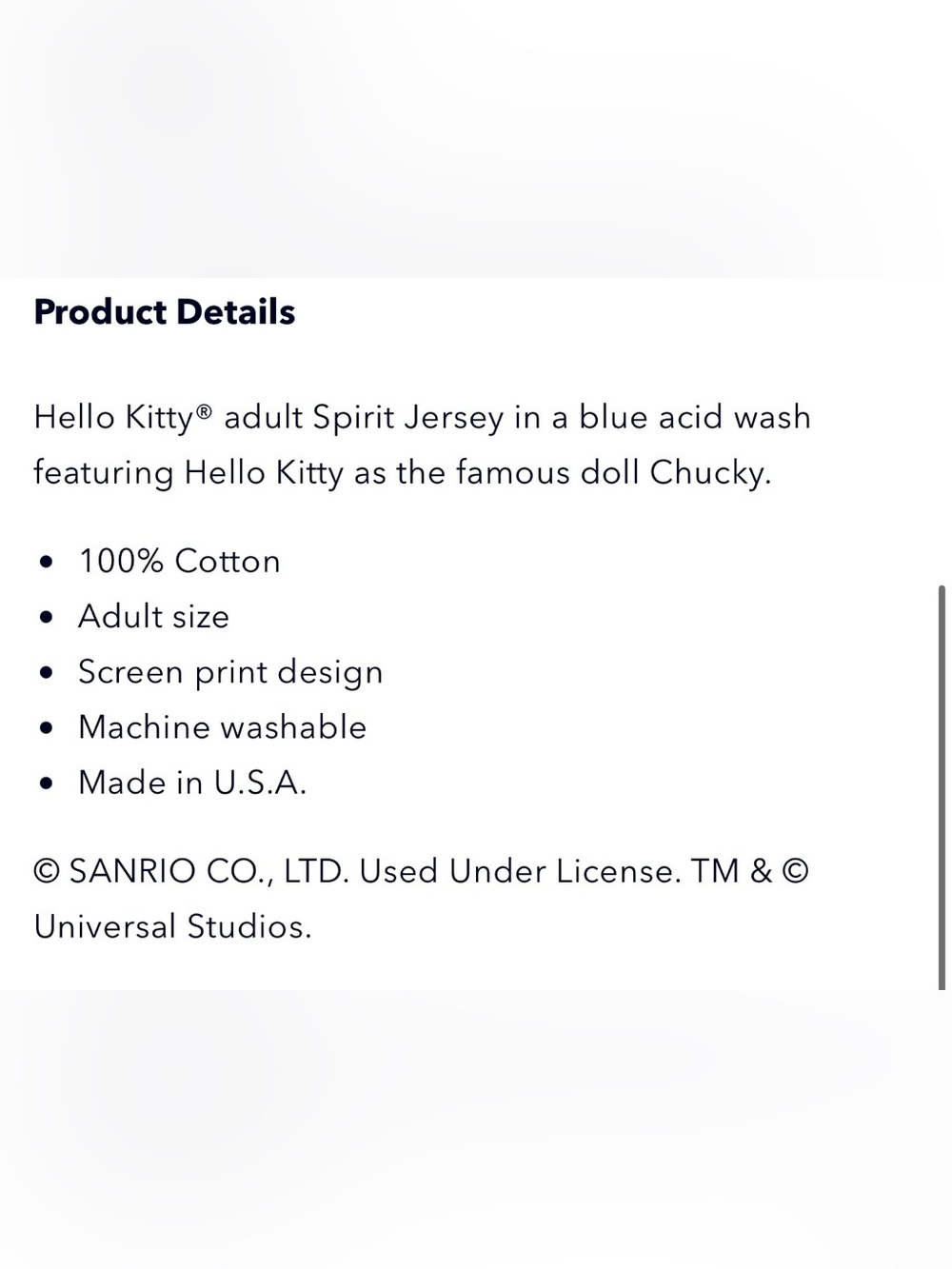 Hello Kitty/Chucky Spirit Jersey XXL - Picture 5 of 7
